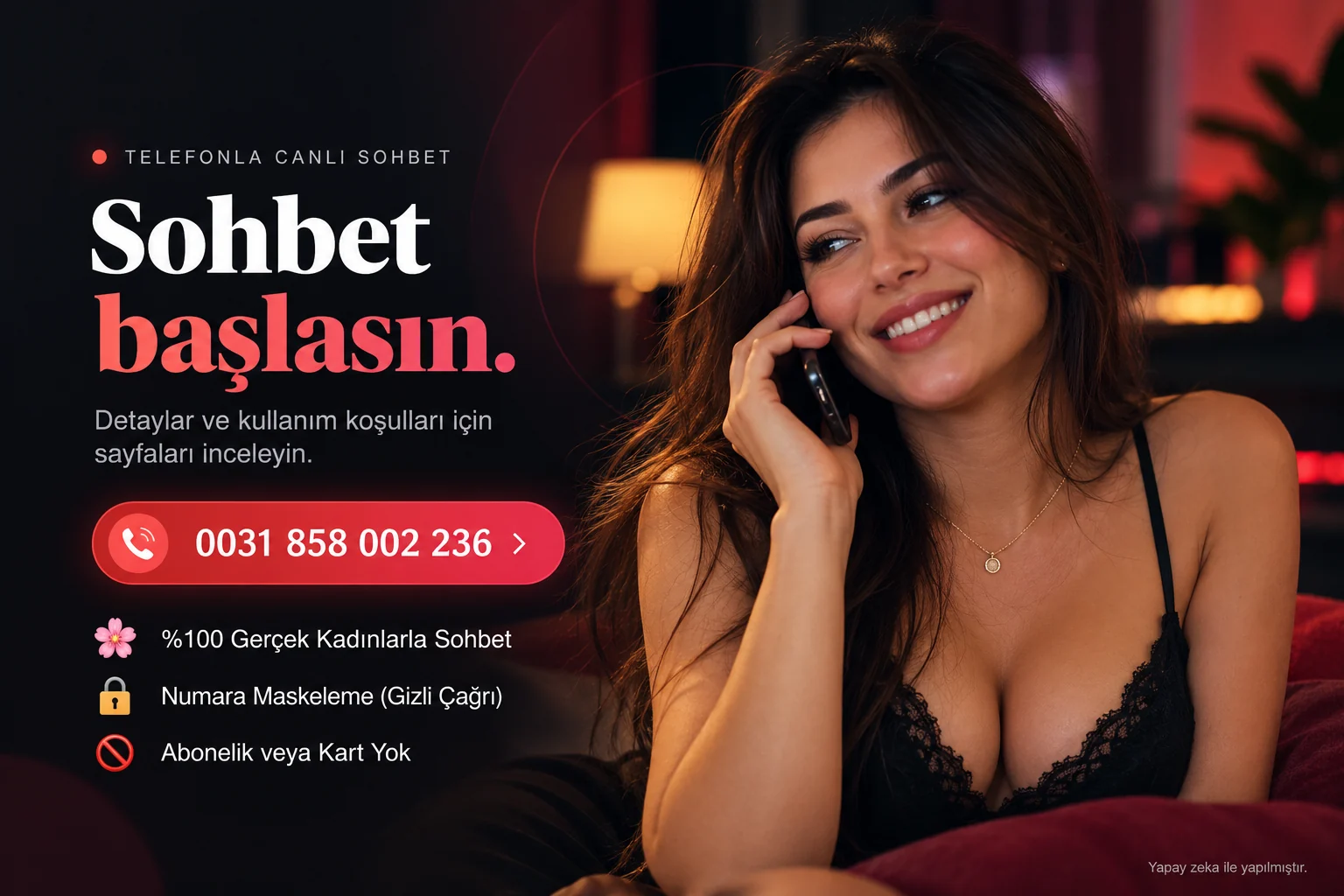 Telefonla sohbet eden gülümseyen yetişkin kadın. 0031 858 002 236 numarasını arayın. %100 gerçek kadınlarla sohbet, numara maskeleme ve abonelik veya kart yok.